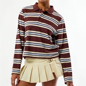 Brown Striped Long Sleeve Polo